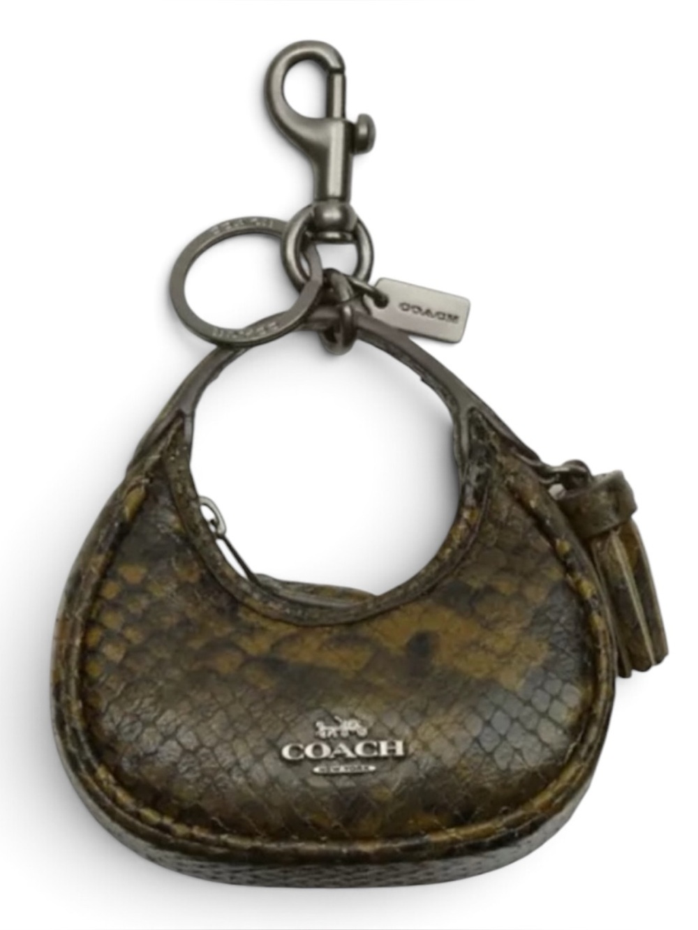 Coach, Carmen snake skin mini bag charm key ring keychain with tassel NWT - Picture 6 of 11